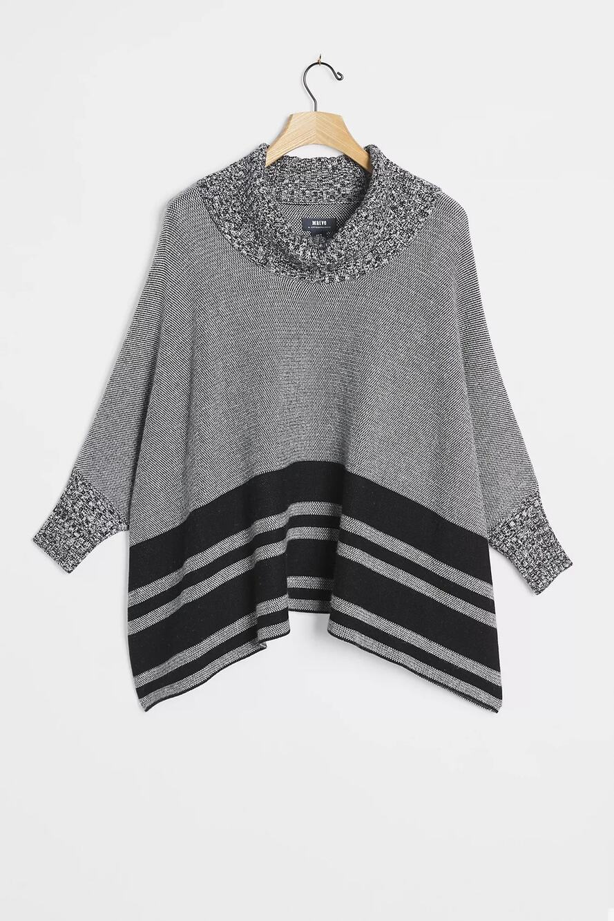 Maeve Keisha Poncho Sweater Black Motif Oversized Cowl Neck Women's XS/S